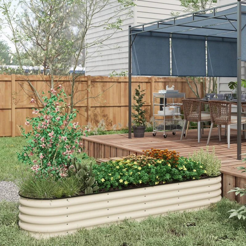 8 x 2 x 1.5 FT Galvanized Steel Raised Garden Bed, Metal Garden Bed Planter Box with Safety Edging, Cream White