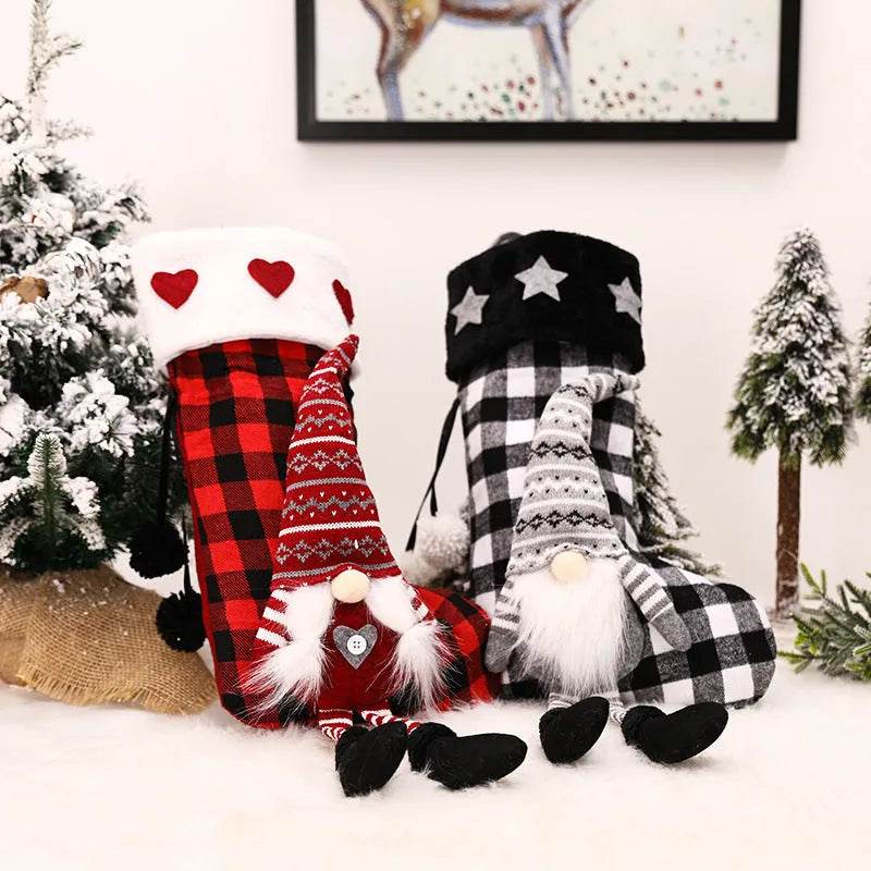 Red And Black Plaid Hanging Feet Stockings Christmas 