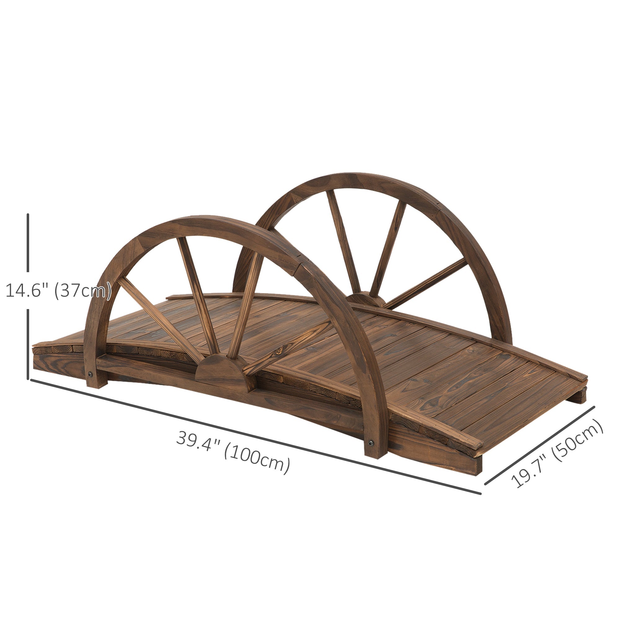 Outsunny 3.3ft Wooden Garden Bridge Arc Stained Finish Walkway with Half Wheeled Railings, Stained Wood 