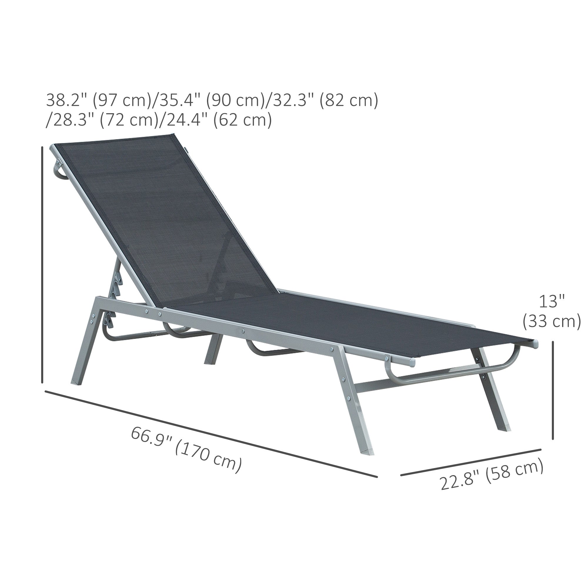 Outsunny Sun Lounger, Outdoor Chaise Lounge with 5-Position Backrest for garden, Black 