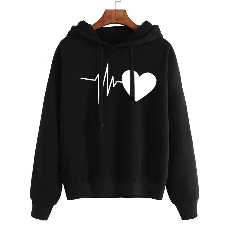 Unisex Heart Print Streetwear Hoodies sweatshirt Pullover Long Sleeve Clothes 