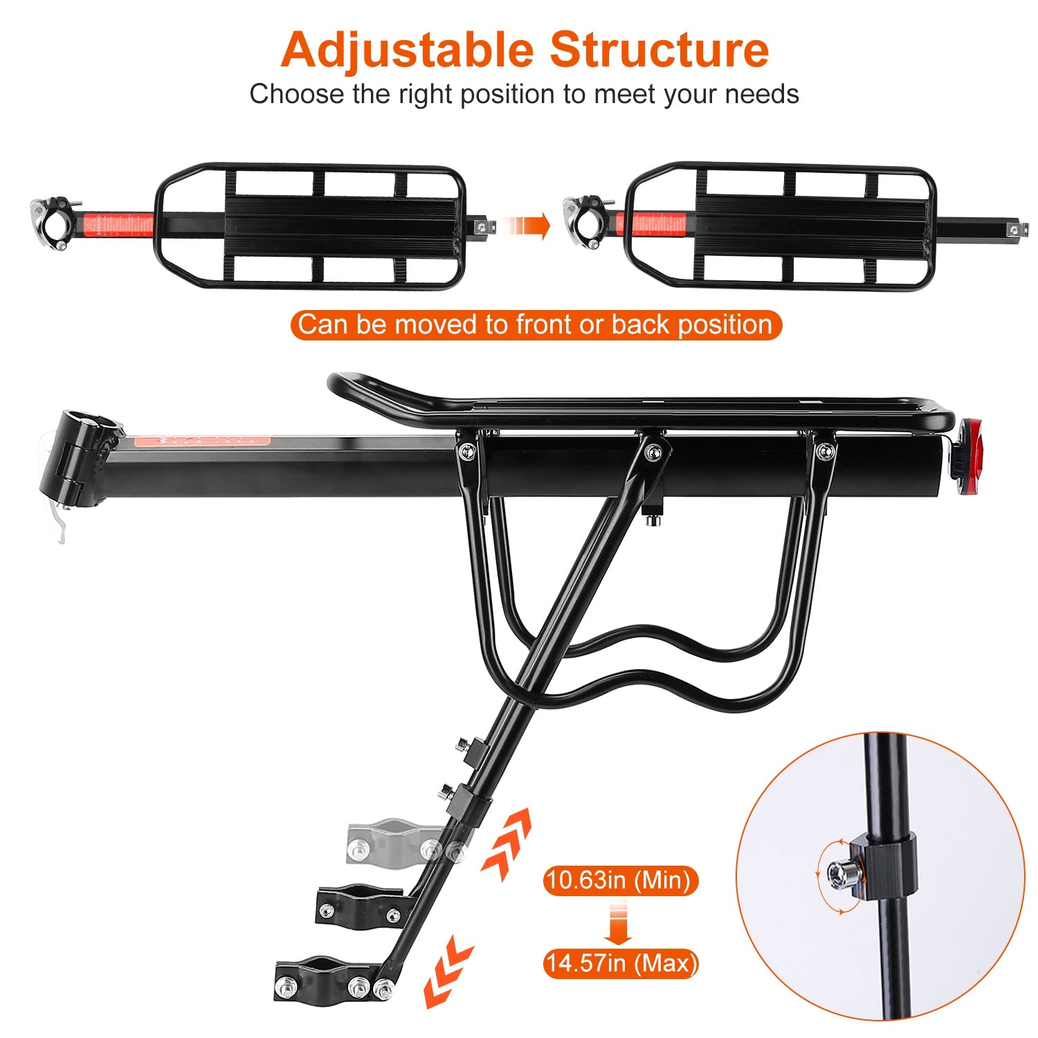 Bike Cargo Rack Adjustable Bicycle Rear Rack Cycling Luggage Carrier with Elastic Cord Red Reflector 55LBS Load Capacity