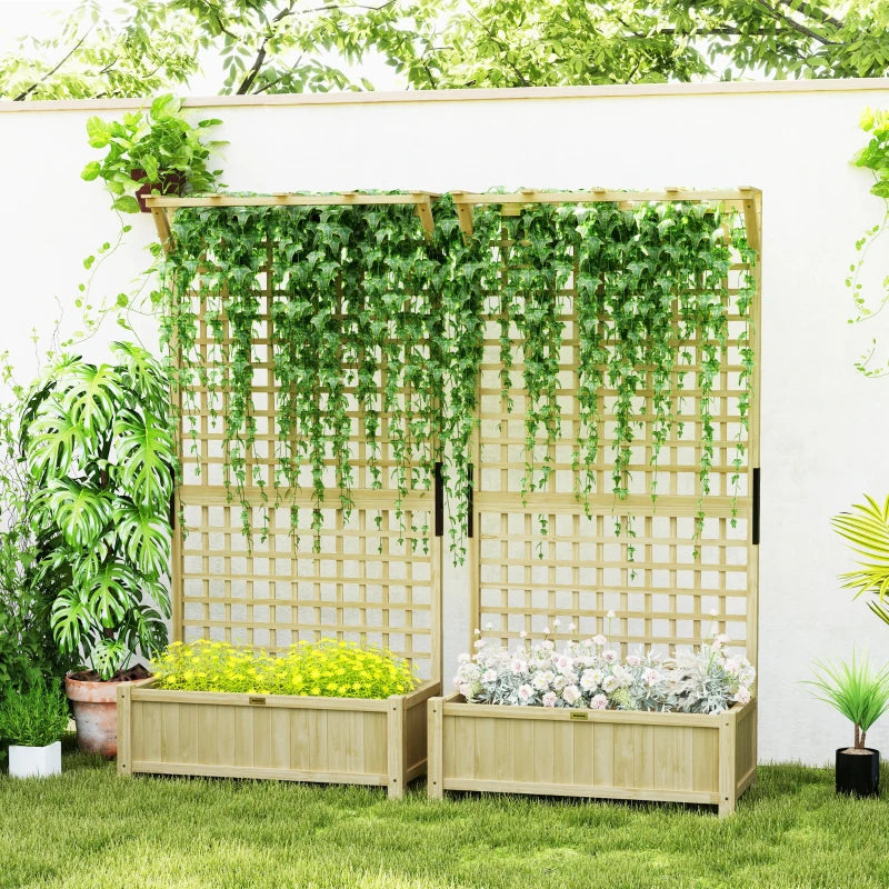 Wood Planter with Trellis for Vine Climbing, Raised Garden Bed, Privacy Screen for Backyard, Patio, Deck, Natural Wood