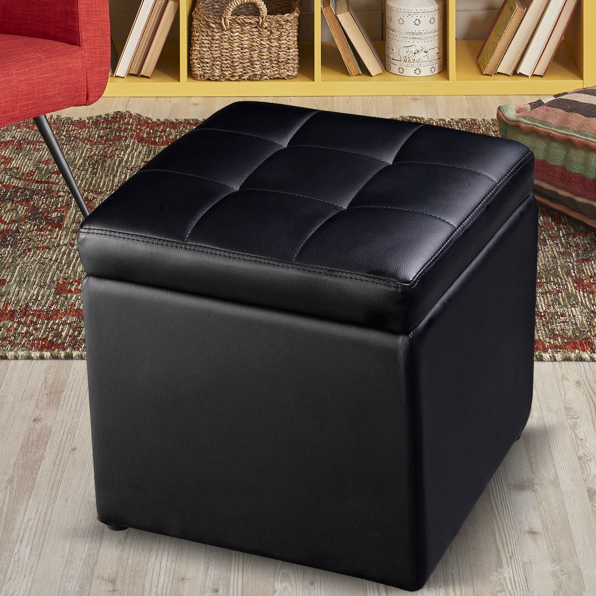 Foldable Cube Ottoman Pouffe Storage Seat-BlackÂ 