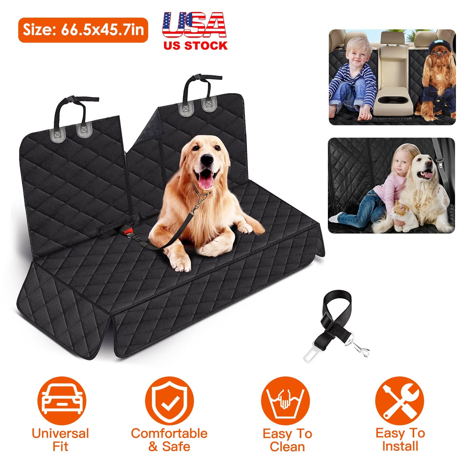 Dog Car Seat Cover Waterproof Scratchproof Pet Car Rear Protector Mat Pet Back Seat Cover with Dog Seat Belt for Car Truck SUV