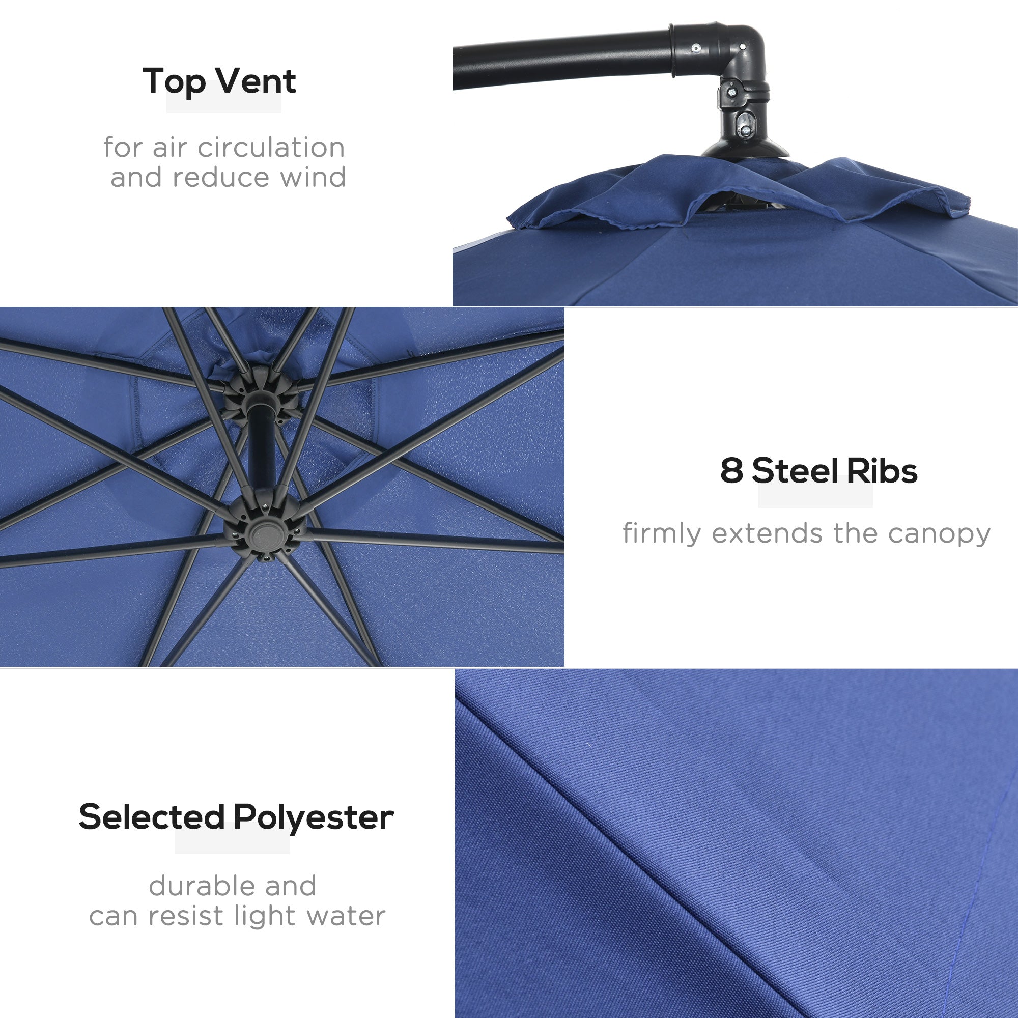 Outsunny 10ft Outdoor Cantilever Umbrella Round Offset Design with Easy Crank Cross Base 8 Support Ribs for Patio Garden Backyard Blue 