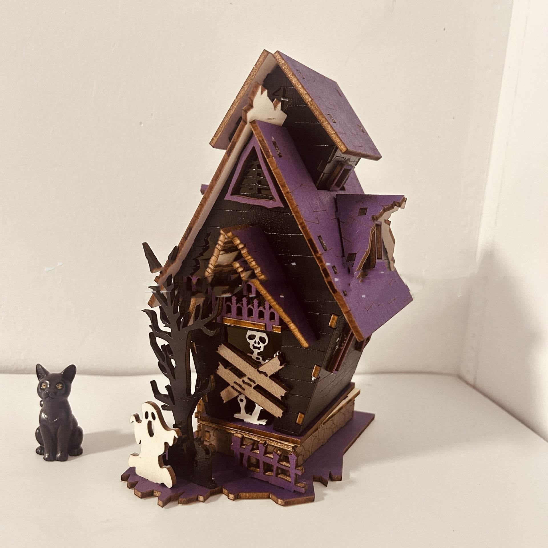 Halloween DIY Wooden Glowing Haunted House Table Decoration 