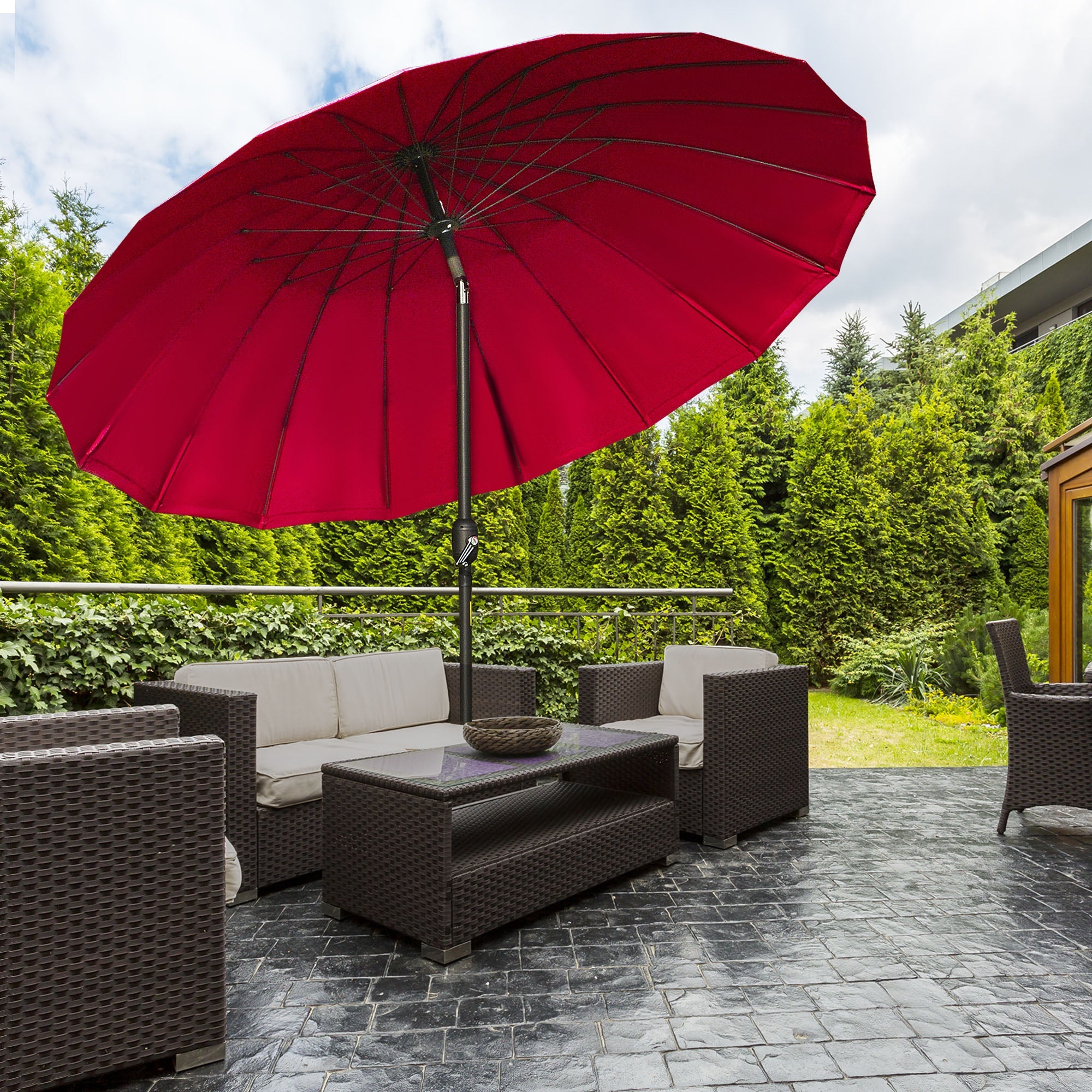 Outsunny 8ft Shanghai Garden Parasol Umbrella with Crank & Tilt, Adjustable Outdoor Sun Shade, Wine Red 
