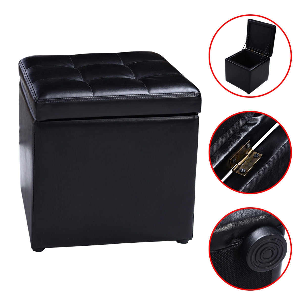 Foldable Cube Ottoman Pouffe Storage Seat-Black