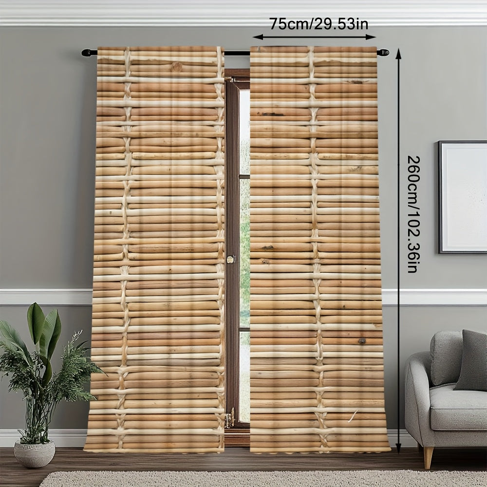 2-Piece Bamboo Stem Print Doorway Curtains – Contemporary Knit Polyester, Machine Washable, Pole Bag Design for Bedroom, Kitchen, Living Room, or Office (Pole Not Included) 