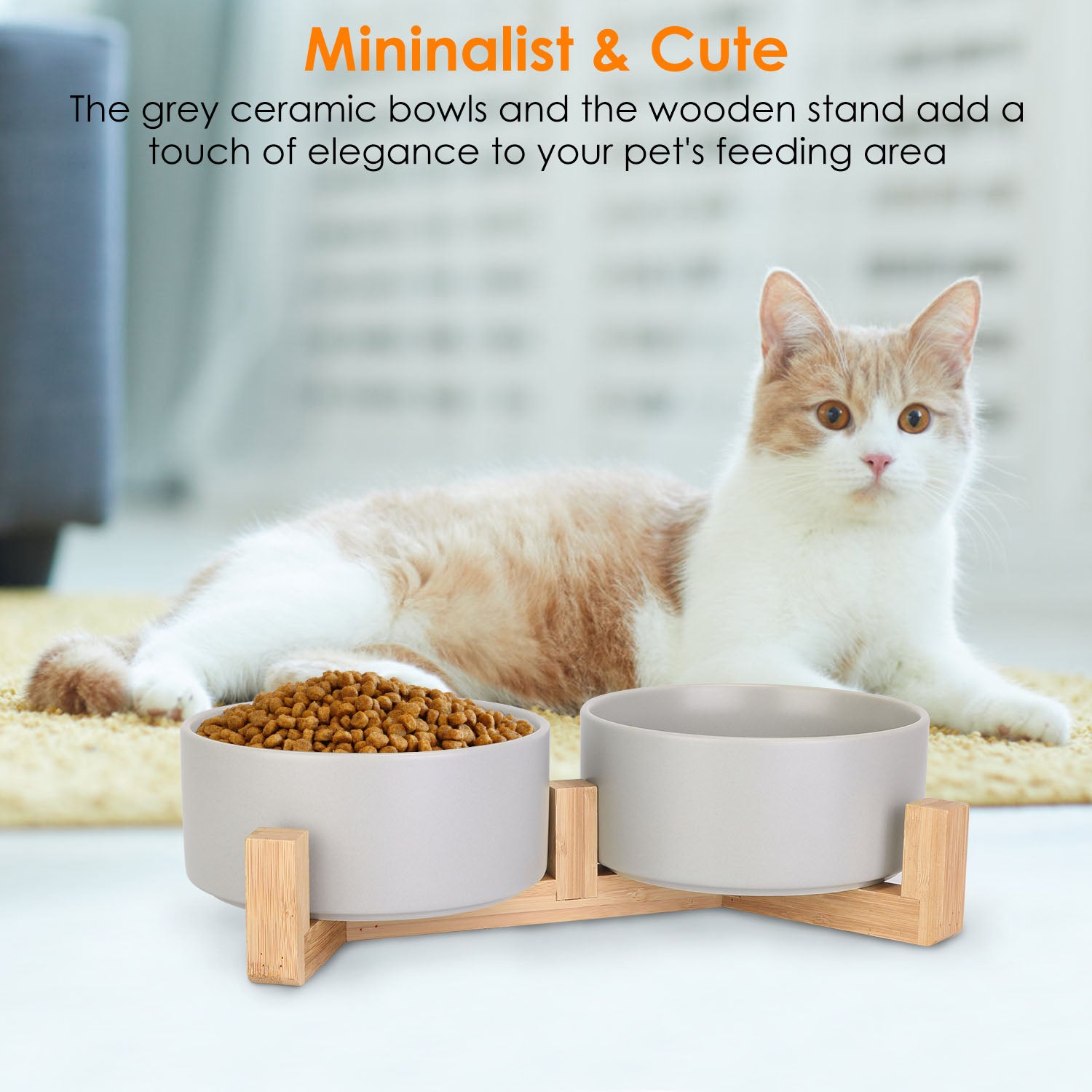 Double 28.7Oz Ceramic Pet Bowls Dog Cat Bowls with Wooden Stand Raised Pet Feeder for Small Dogs Cats 