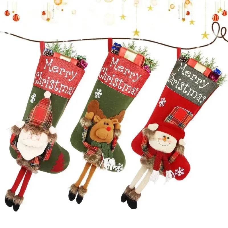 2024 New Year Xmas Big Stockings Set Decorations Christmas 3D Plush Big Sock Christmas Tree Pendant Decorating Supplies 