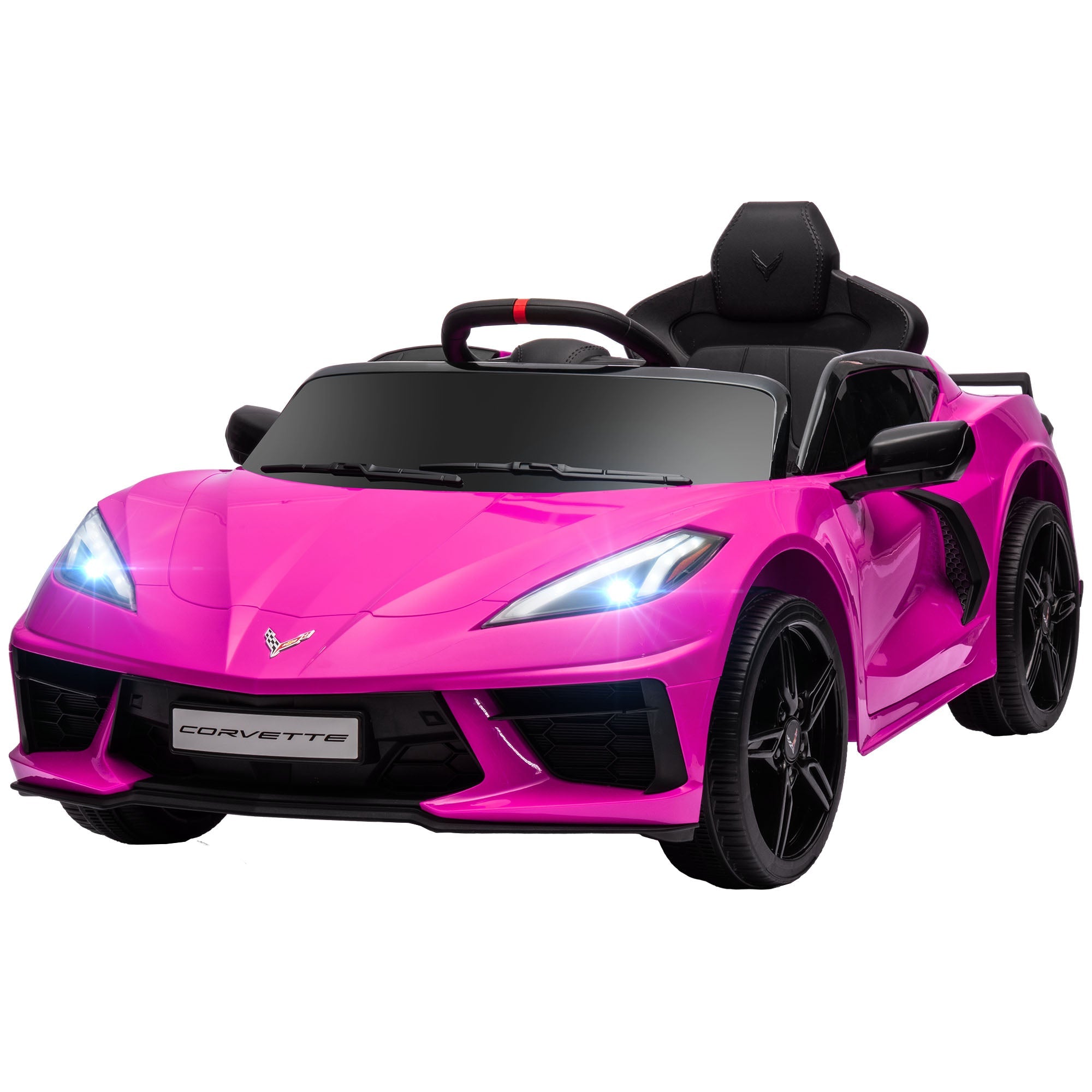Qaba 12V Kids Electric Car Corvette Licensed Remote Control Suspension System Music Headlight Slow Start Pink Ride On 