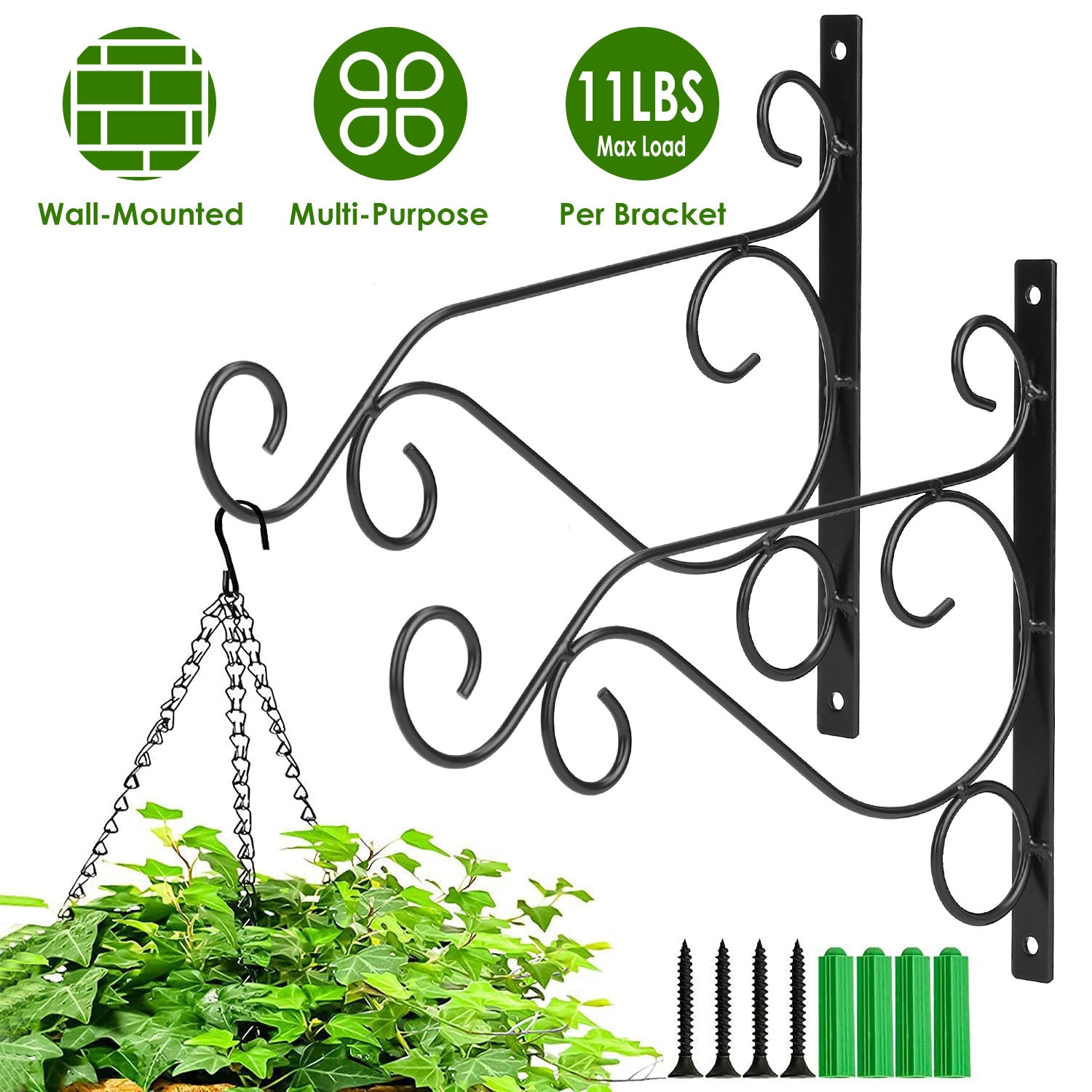 2Pcs Iron Plant Hanging Bracket Plant Hanger Wall Hooks For Bird Feeder Lanterns Wind Chimes 