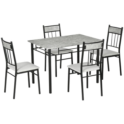 HOMCOM 5-Piece Dining Set: Kitchen Table & 4 Padded Metal Chairs, Grey Finish 