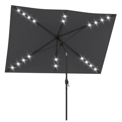 Outsunny 6.5x10ft Patio Umbrella Tilt Aluminum Outdoor Market Parasol with Solar Powered LEDs, Crank - Dark Grey 
