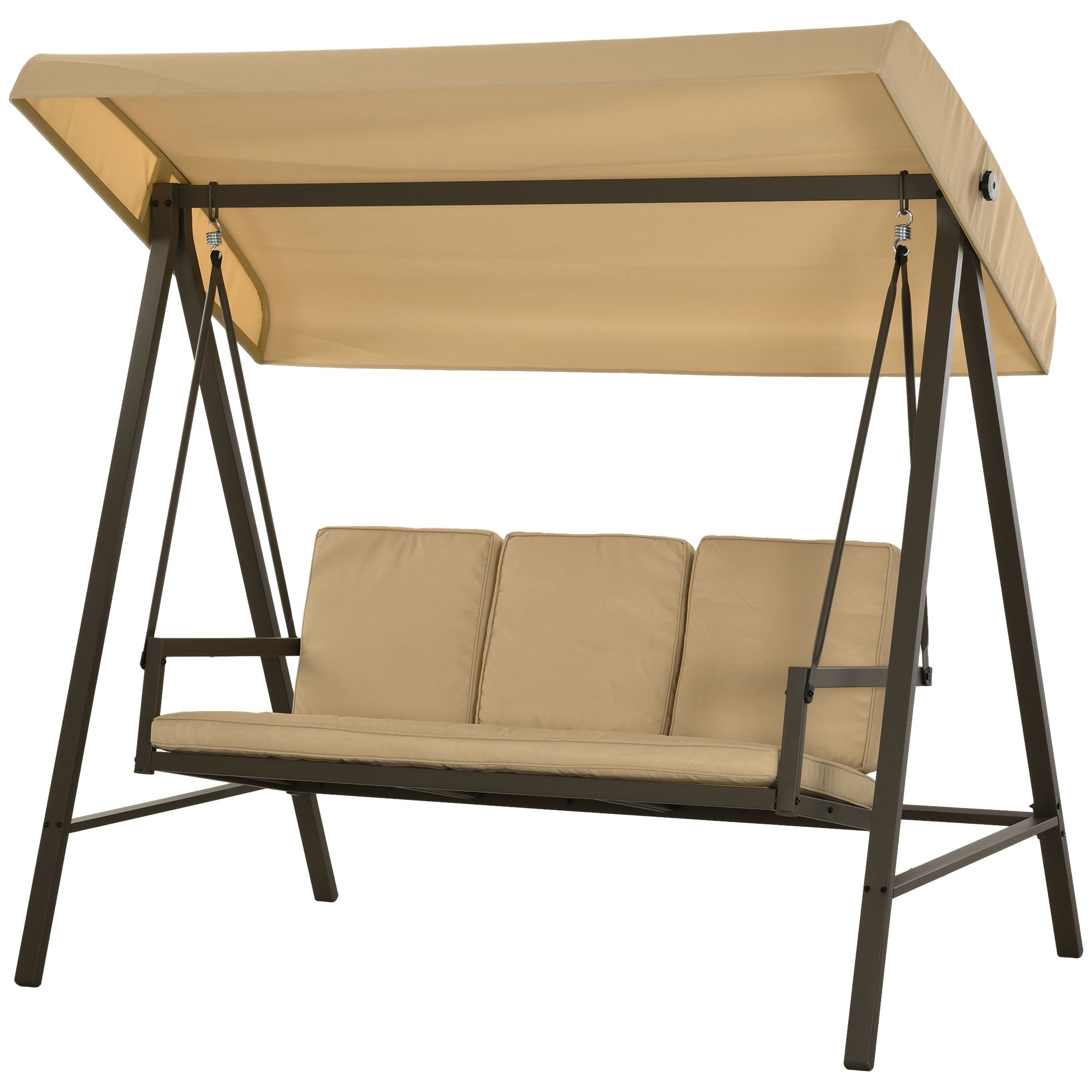 Outsunny 3 Seater Patio Swing Chair, Porch Swing with Adjustable Canopy and Removable Cushions, Outdoor Swing Seat, Beige 