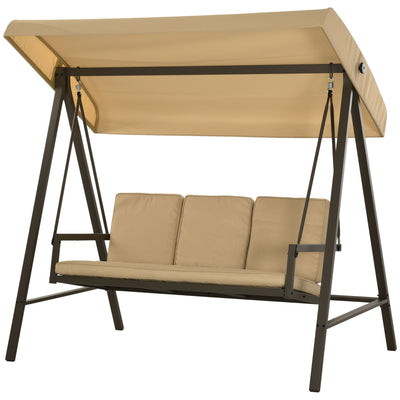 Outsunny 3 Seater Patio Swing Chair, Porch Swing with Adjustable Canopy and Removable Cushions, Outdoor Swing Seat, Beige 