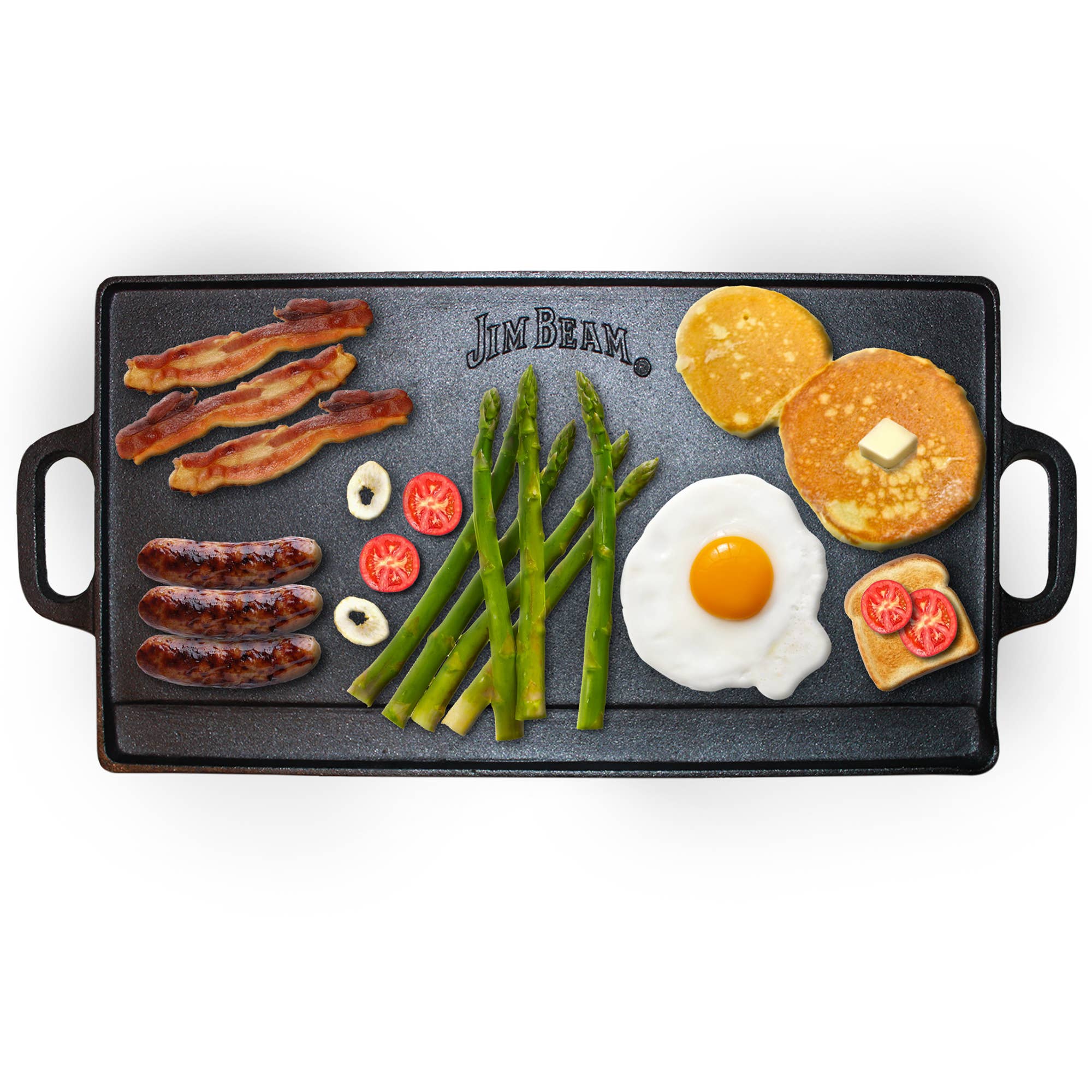 Jim Beam Pre Seasoned Double Sided Cast Iron Griddle Pan 