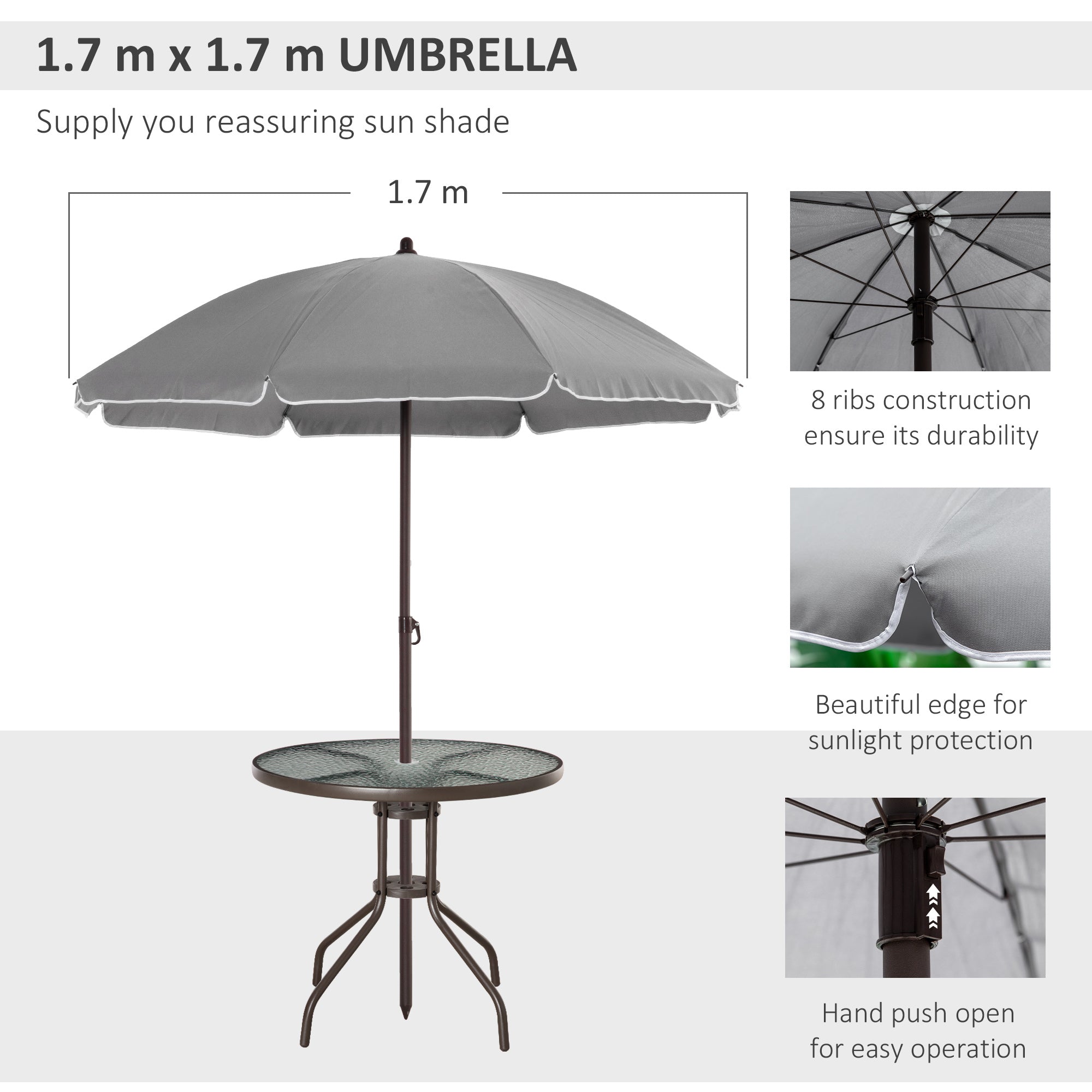 Outsunny 6 Pieces Outdoor Dining Set for 4 with Umbrella Patio Outdoor Furniture Set with Round Table 4 Folding Chairs Grey 