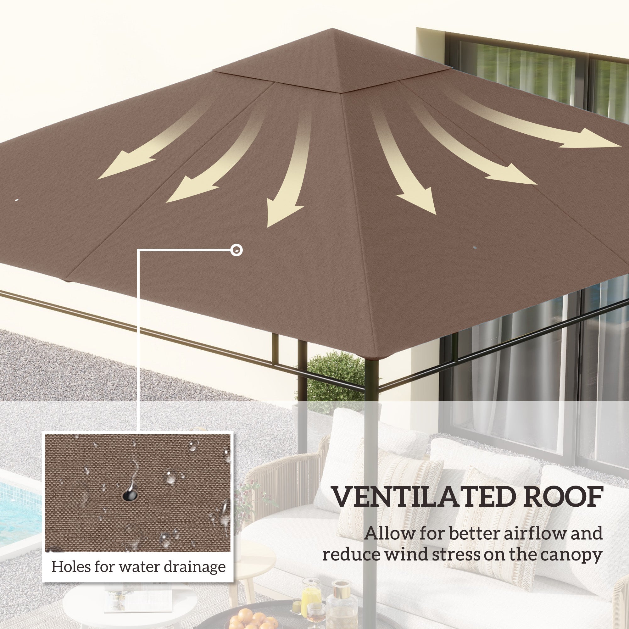 Outsunny Gazebo Canopy Replacement 9.84 x 9.84ft UV Protected Top Sun Shade Coffee 
