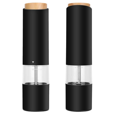 2Pcs Electric Salt and Pepper Grinder Battery Powered Salt Mill Sets With Adjustable Coarseness One Hand Easy Operation Visible Refilling Bottle 