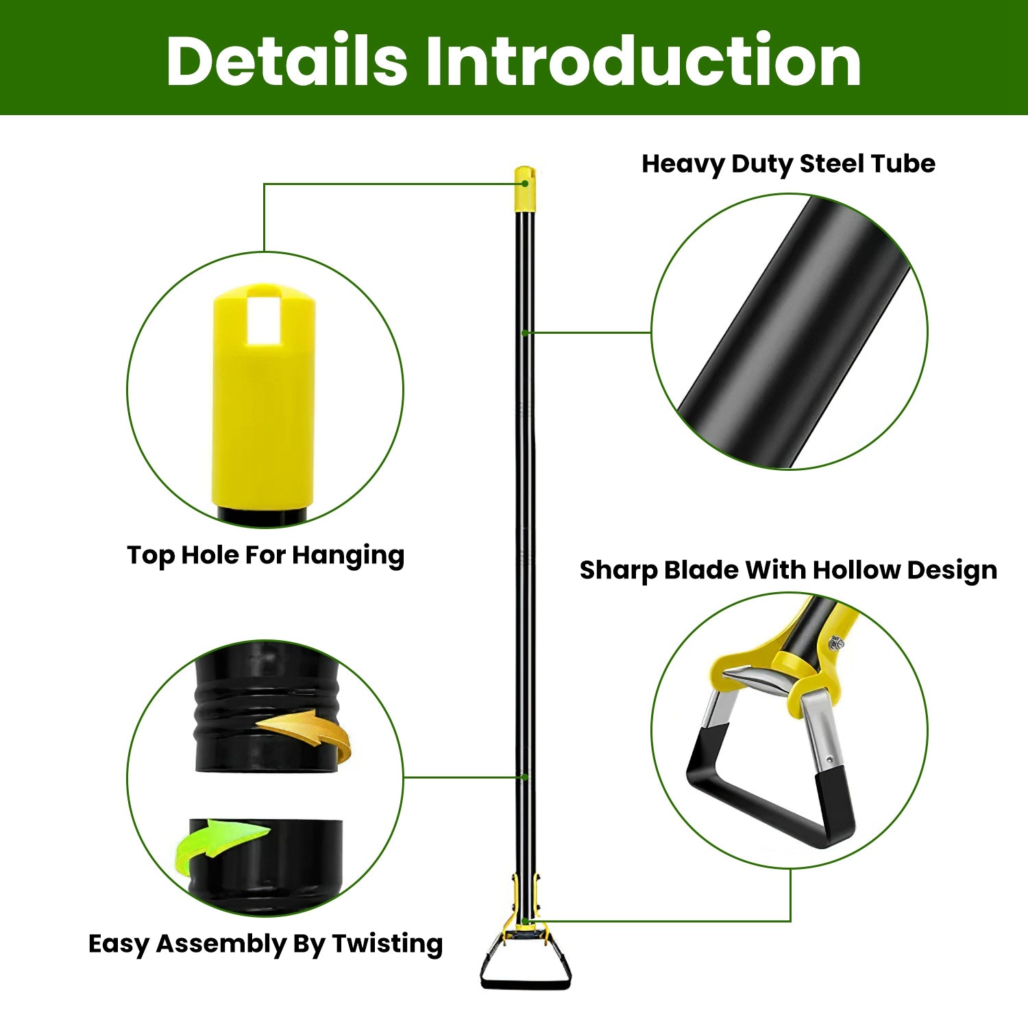 46.06in Adjustable Garden Hoe Handheld Stirrup Hula Hoe Scuffle Loop Hoe Gardening Weeder Cultivator Weeding Rake for Weeding/Loosening Soil