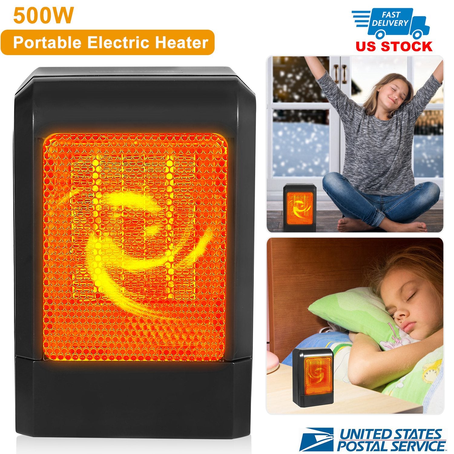 500W Portable Electric Heater PTC Ceramic Heating Fan 3S Heating Space For Home Office Use 