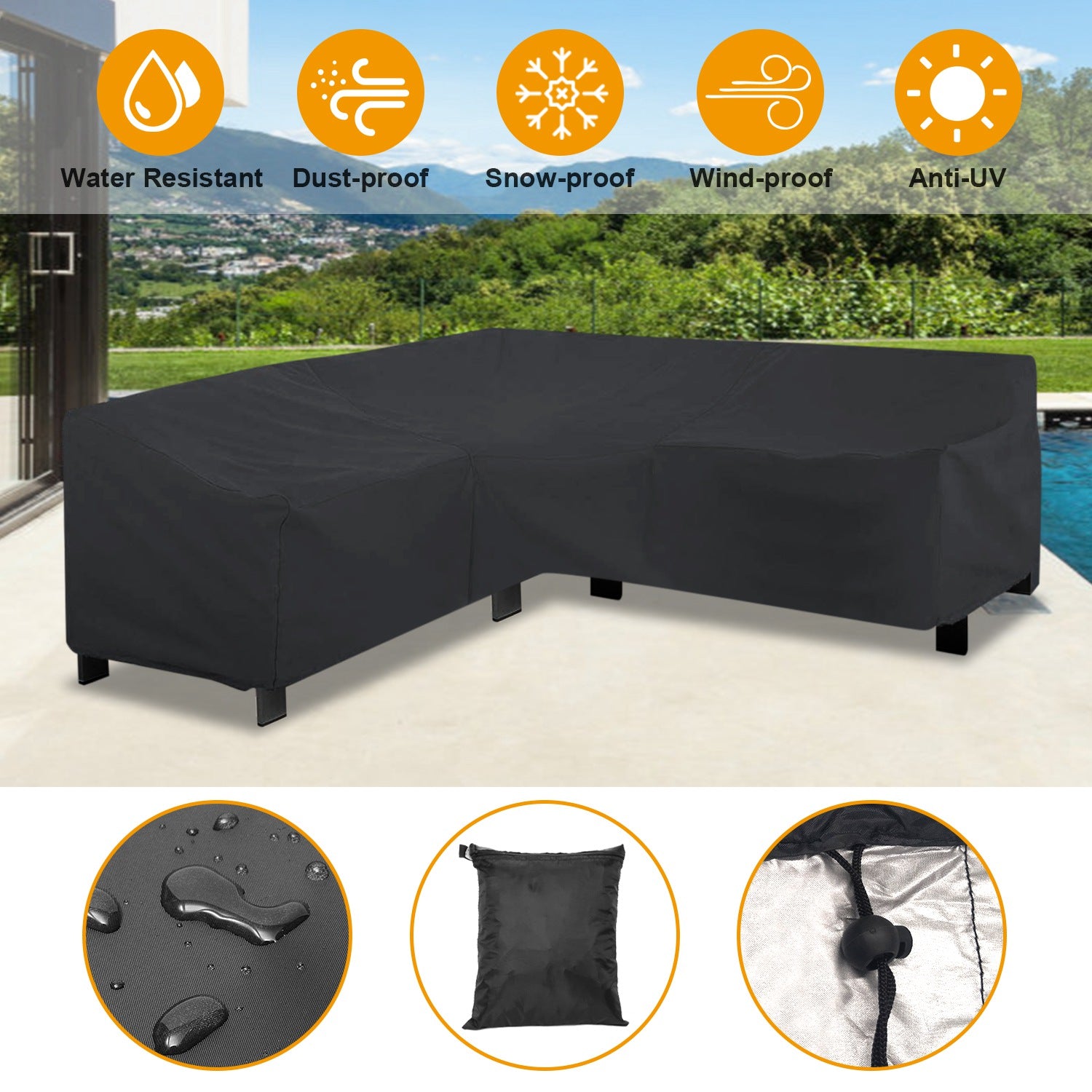 84.5x84.5x32inches Outdoor L Shape Sofa Covers Water Resistant Dustproof Furniture Covers Sectional Sofa Protectors Table Chair Cover Garden Patio