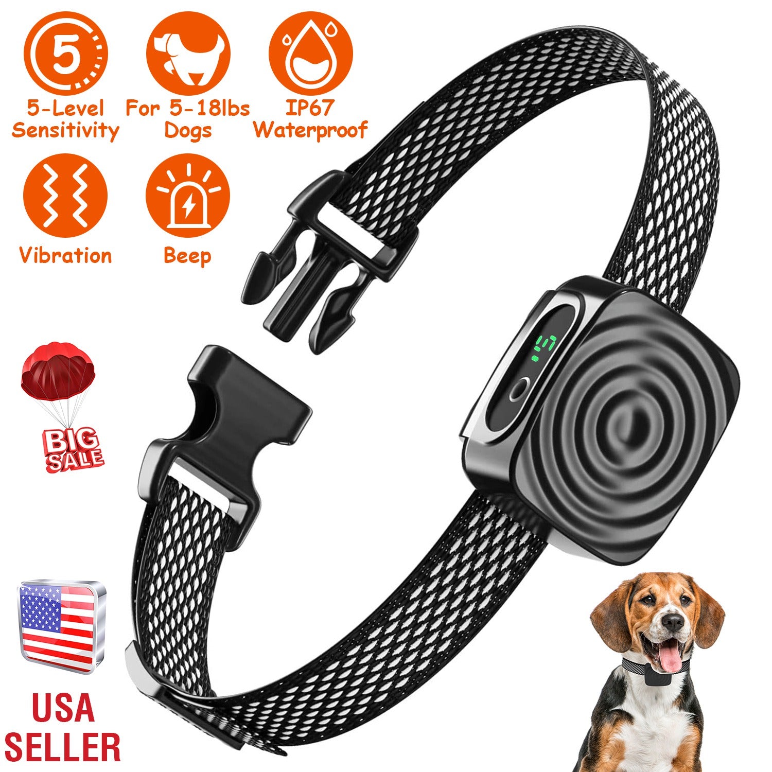 Anti Bark Dog Collar for Small Dogs No Shock Dog Training Collar Automatic Barking Stopper Terminator Waterproof USB Rechargeable