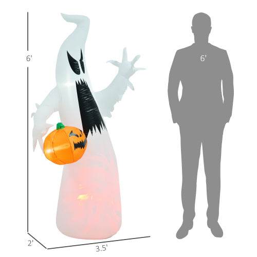 HOMCOM 5.9 Halloween Inflatable Outdoor Decoration Ghost With Pumpkin, Blow Up LED Yard Decor For Garden, Lawn, Party, Holiday, Waterproof 