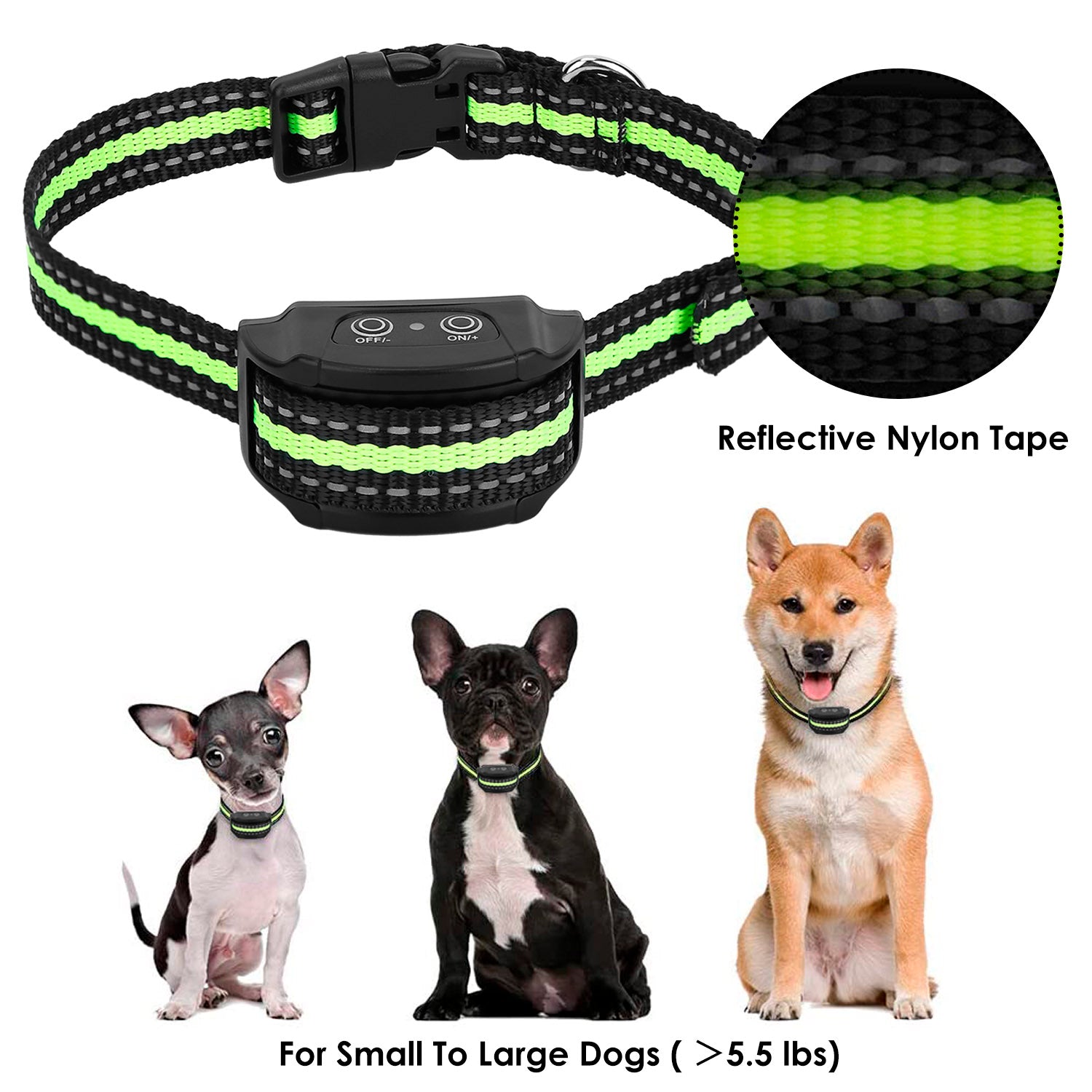 Anti-Bark Dog Collar IP67 Waterproof Beep Electric Shock Rechargeable Pet Training Device w/ 7 Adjustable Sensitivity