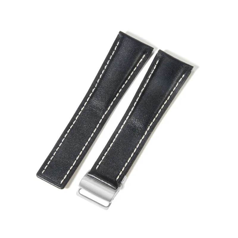 22mm 24mm Black Brown Blue Bamboo Grain Cowhide Watch Strap 