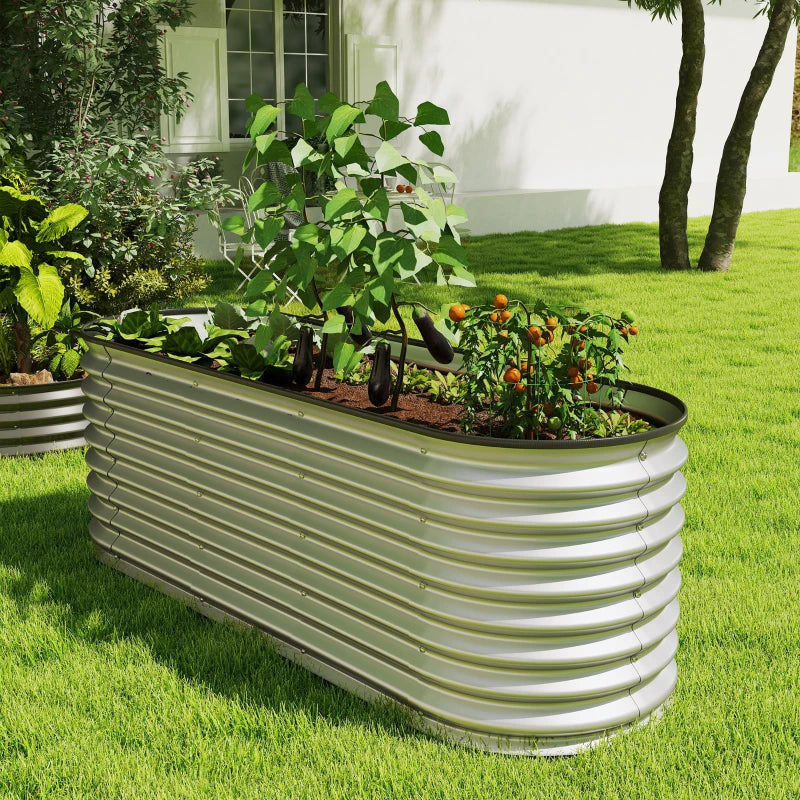 Galvanized Raised Garden Bed, 6 x 2 x 2 ft Modular Metal Garden Beds with Rubber Strip Edging, Silver