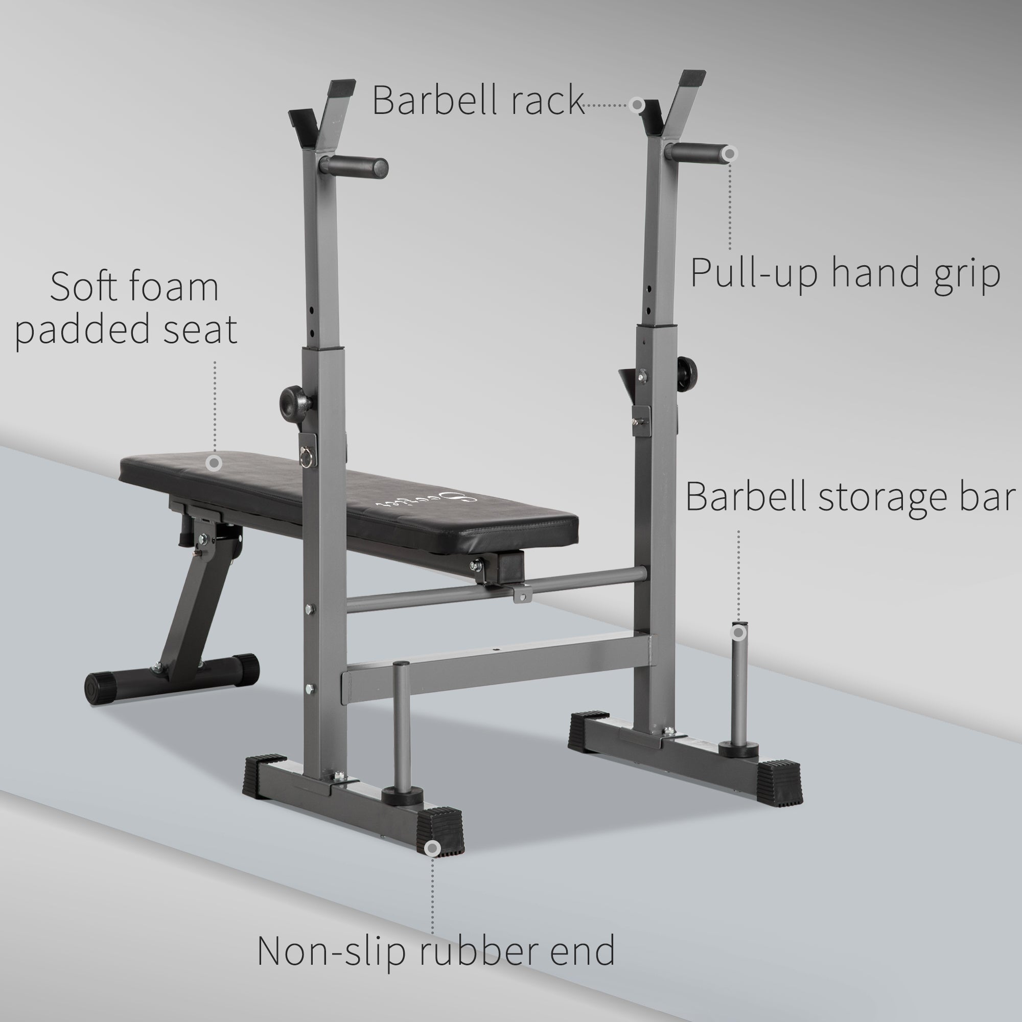 Soozier Adjustable Weight Bench Foldable Bench Press Barbell Rack Dip Station Home Gym Strength Training Workout 