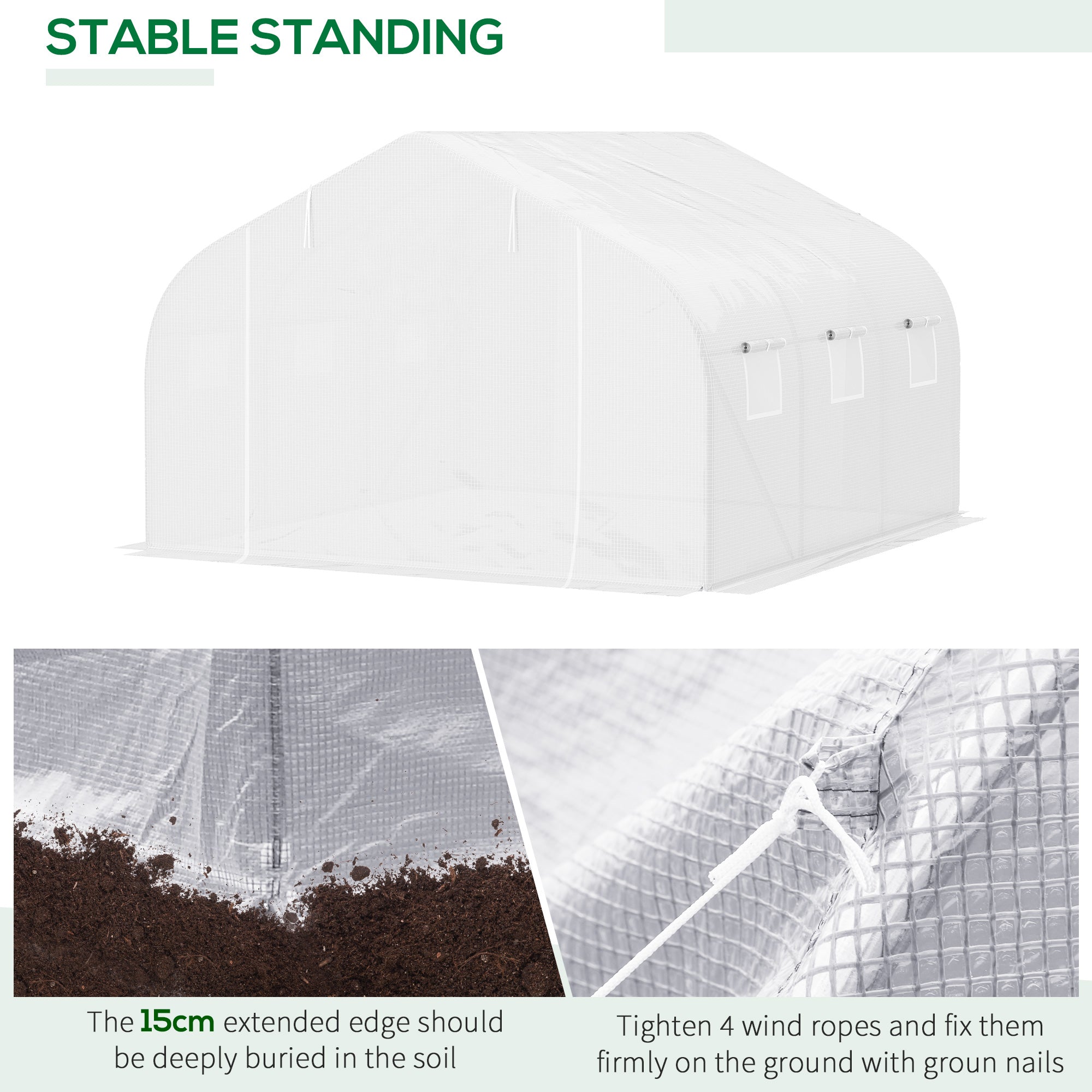 Outsunny Heavy Duty Walk-in Tunnel Greenhouse 15x10x7ft White Gardening Planting Shed Warm Shelter 