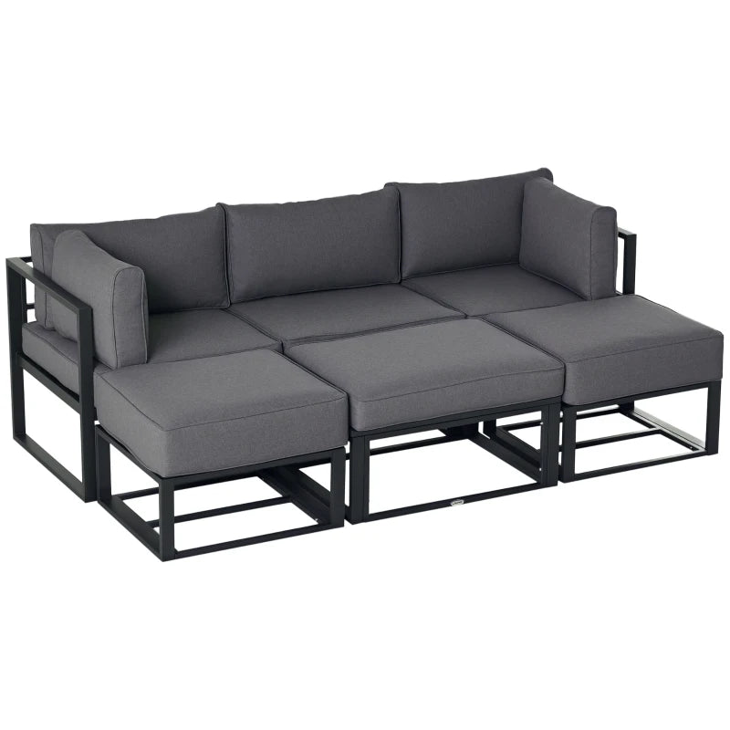6 Pieces Patio Furniture Set, Space-Saving Sectional Outdoor Daybed with Aluminum Frame and Thickened Cushions, Grey