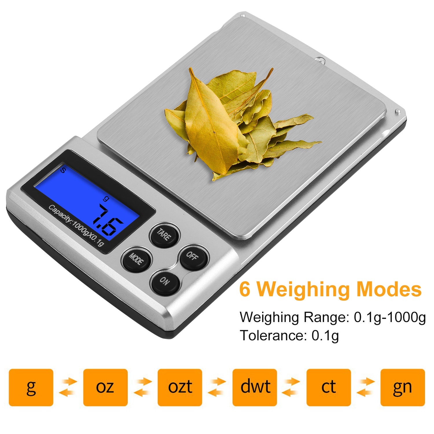 iMounTEK Digital Scale 1000g x 0.1g Pocket Electronic Kitchen Scale with 6 Units Tare Function LCD Backlit Screen Auto OFF