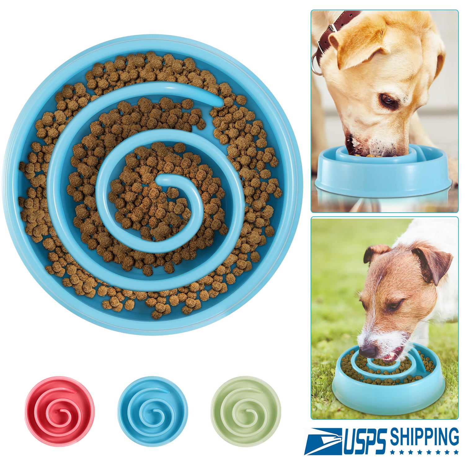 Slow Feeder Healthy Dog Bowl Happy Hunting Fun Puzzle Maze Bowl for Water Food 7.68in in Diameter 10.5oz in Capacity for Small Medium Dogs