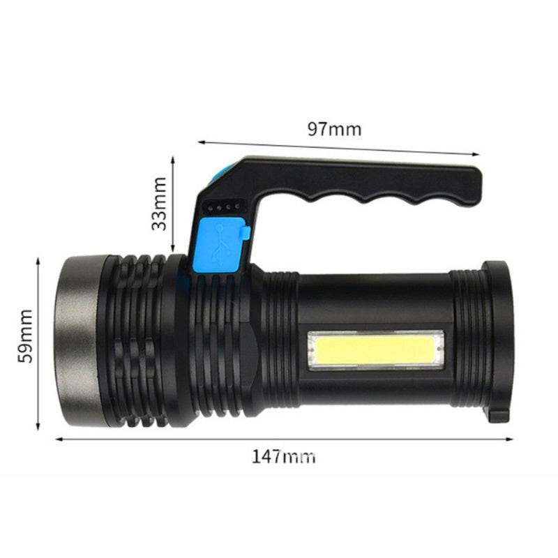 LED Flashlight USB Rechargeable Torch COB Spotlight Camping Light High Lumens Emergency Lamp 3 Modes Waterproof 