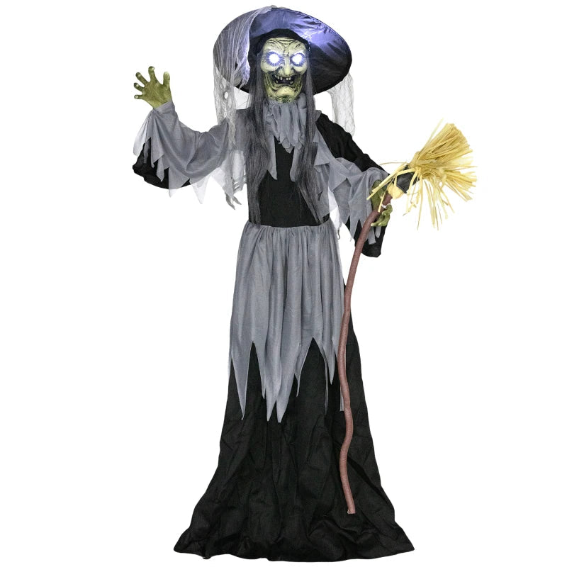 Outsunny Standing Animated Witch – Voice-Activated, Spinning Head & Flashing Eyes, Indoor Halloween Prop 
