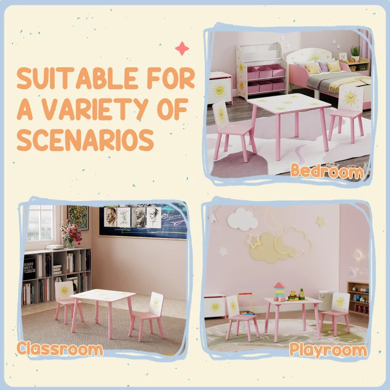 Qaba 3-Piece Kids Table and Chair Set with Star Pattern for Boys and Girls Aged 3-8, Bedroom, Nursery, Playroom, Pink