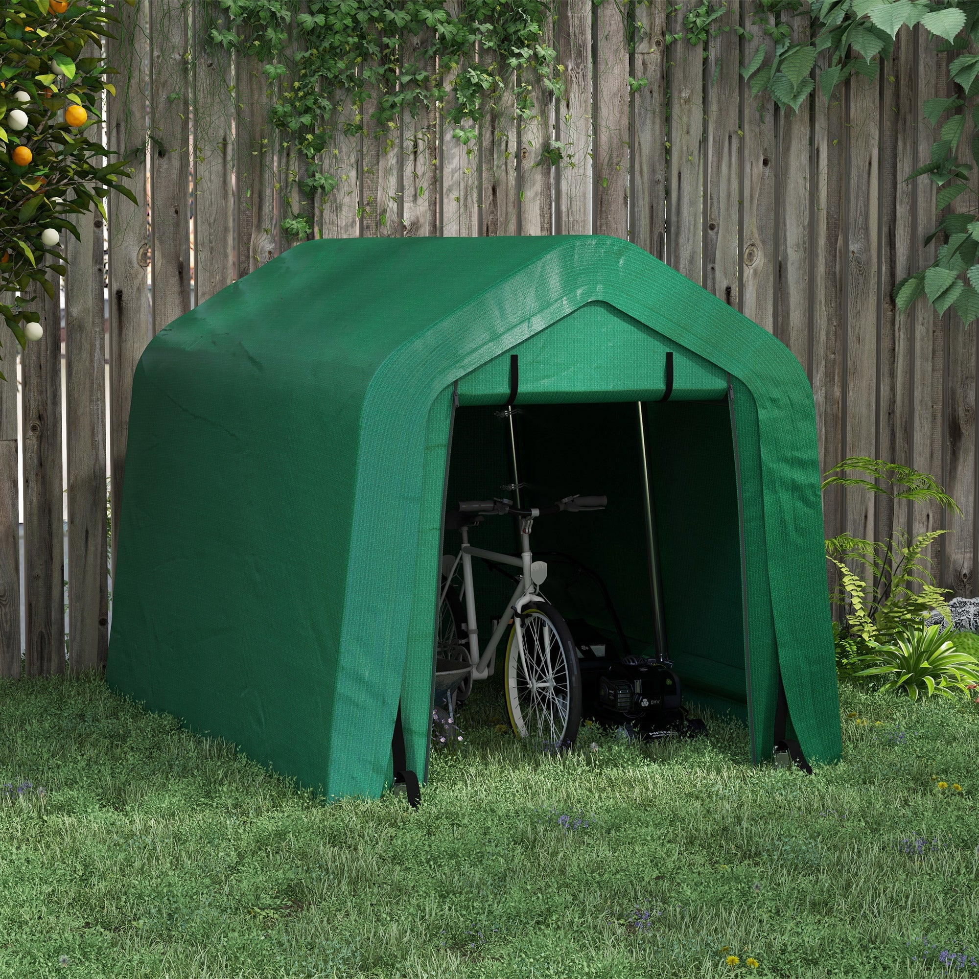 Outsunny 8x6 Carport with Roll-up Door Green Outdoor Carport Tent with Steel Frame for Motorcycle & Car 