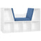 HOMCOM Kiddie Cubby Bliss: 6-Cubby Bookcase with Cushioned Reading Nook, Storage Organizer Cabinet Shelf in White & Blue