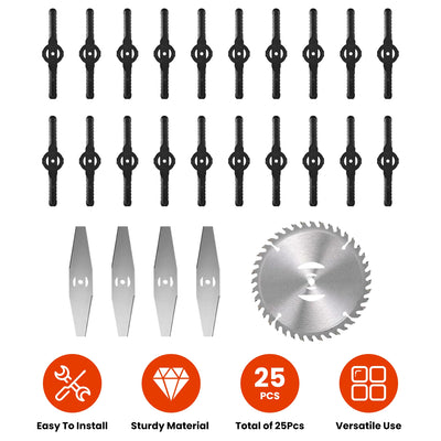 25Pcs Trimmer Blades Head Replacement Set 1Pc 5.91” Alloy Blade 4Pcs 5.71” Stainless Steel Blades 20Pcs 5.31” Plastic Blades For Cordless Weed Trimmer 
