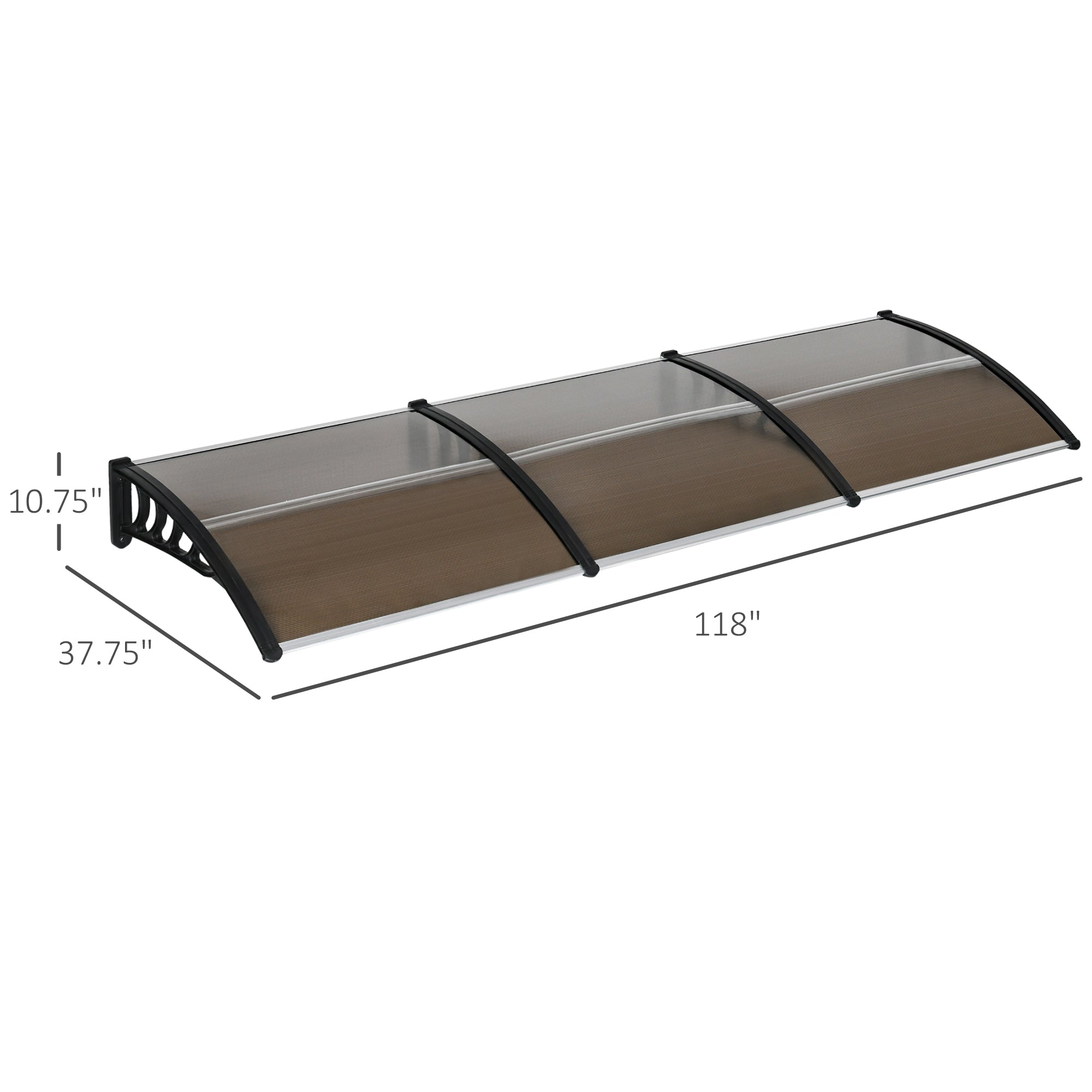 Outsunny UV Protection Awning: 119.3"x37.8" Polycarbonate Front Door Patio Shade Canopy for Outdoor Coverage, Brown 