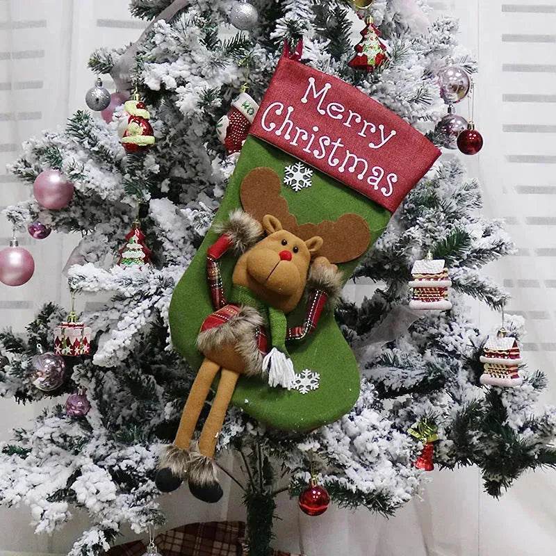 2024 New Year Xmas Big Stockings Set Decorations Christmas 3D Plush Big Sock Christmas Tree Pendant Decorating Supplies 