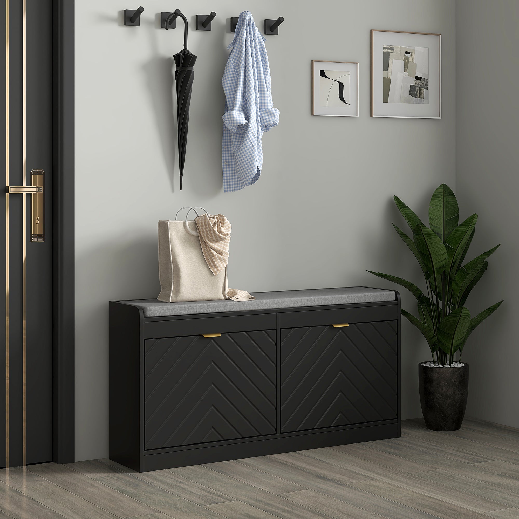 HOMCOM Shoe Storage with Seat, Upholstered Hallway Bench, Shoe Bench with 2 Flip Drawers and 2 Vents for 8 Pairs of Shoes 