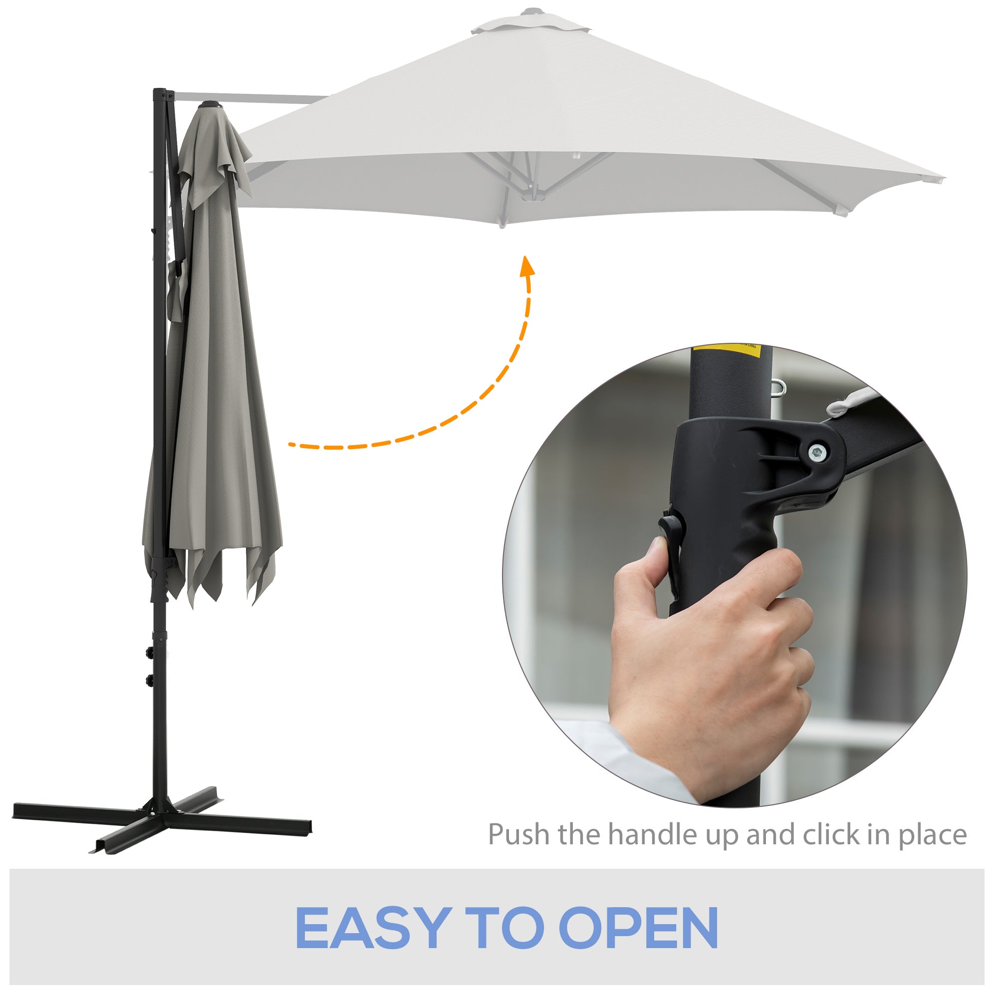 Outsunny 8.5FT Outdoor Cantilever Roma Parasol with 360° Rotation and Cross Base, Offset Patio Umbrella for Garden, Light Grey 
