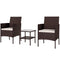 Wicker Bistro Set, 3 Piece Patio Furniture Set with 2-Tier Glass Top Table, Cushions for Balcony, Porch, Beige